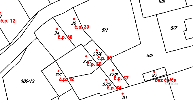 Černíky 56 na parcele st. 37/4 v KÚ Černíky, Katastrální mapa