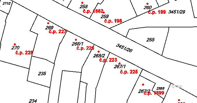 Lysá nad Labem 223 na parcele st. 268/2 v KÚ Lysá nad Labem, Katastrální mapa