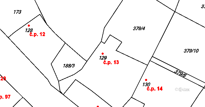 Lnáře 13 na parcele st. 129 v KÚ Lnáře, Katastrální mapa