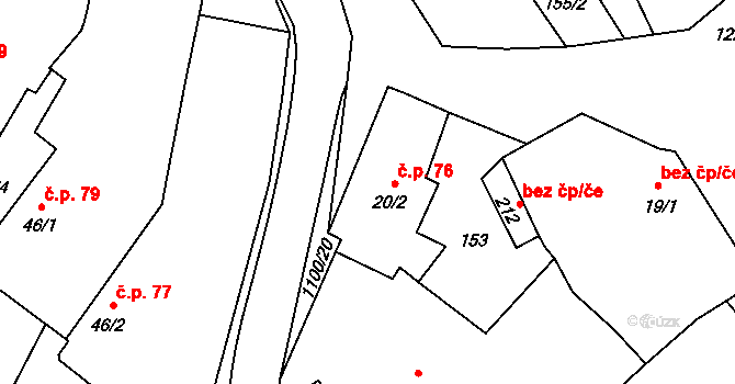 Příštpo 76 na parcele st. 20/2 v KÚ Příštpo, Katastrální mapa
