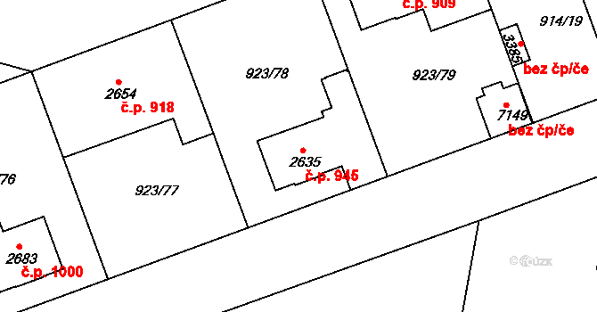 Horka-Domky 945, Třebíč na parcele st. 2635 v KÚ Třebíč, Katastrální mapa