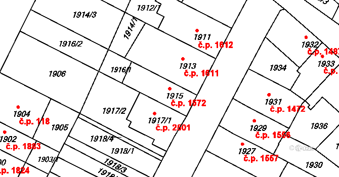 Líšeň 1572, Brno na parcele st. 1915 v KÚ Líšeň, Katastrální mapa