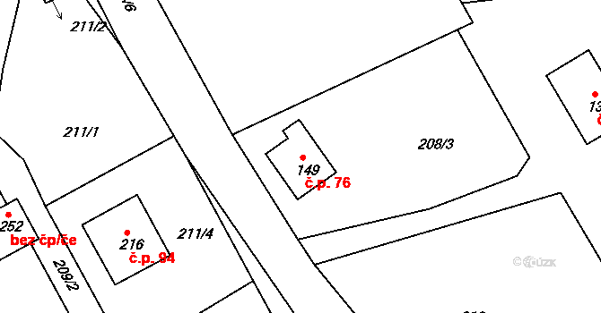 Těpeře 76, Železný Brod na parcele st. 149 v KÚ Chlístov u Železného Brodu, Katastrální mapa