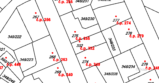 Černčice 332 na parcele st. 332 v KÚ Černčice u Loun, Katastrální mapa