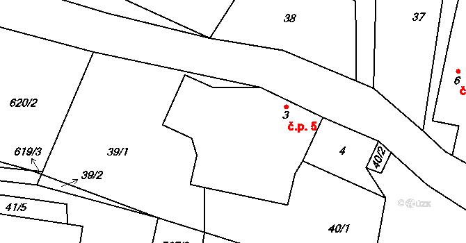 Koberovice 5 na parcele st. 3 v KÚ Koberovice, Katastrální mapa