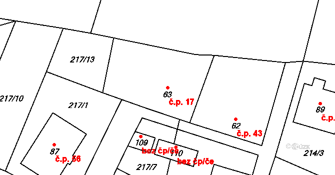 Strměchy 17, Pelhřimov na parcele st. 63 v KÚ Strměchy, Katastrální mapa