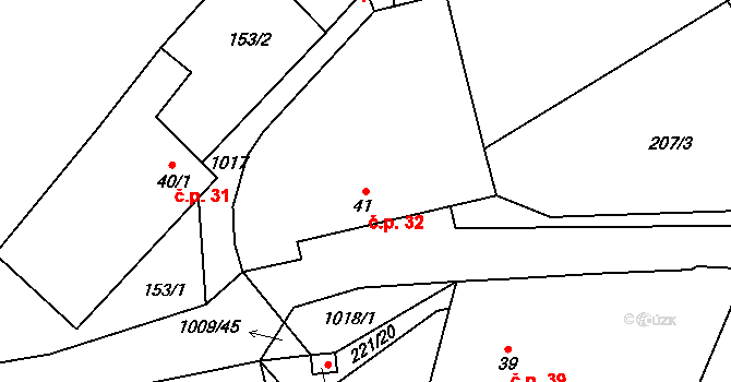 Těšenov 32, Horní Cerekev na parcele st. 41 v KÚ Těšenov, Katastrální mapa