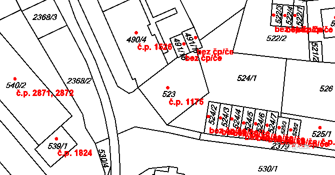 Trnovany 1175, Teplice na parcele st. 523 v KÚ Teplice-Trnovany, Katastrální mapa