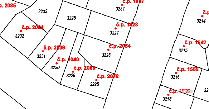 Teplice 2054 na parcele st. 3226 v KÚ Teplice, Katastrální mapa