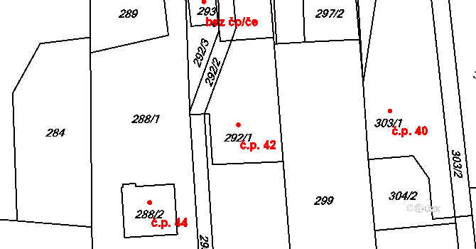 Zelinkovice 42, Frýdek-Místek na parcele st. 292/1 v KÚ Lysůvky, Katastrální mapa