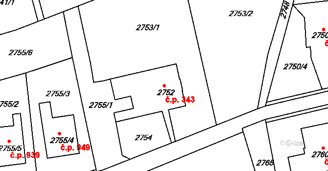 Frýdlant 343, Frýdlant nad Ostravicí na parcele st. 2752 v KÚ Frýdlant nad Ostravicí, Katastrální mapa