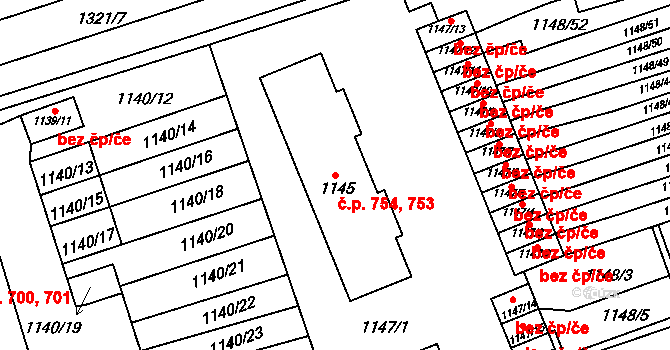 Jablunkov 753,754 na parcele st. 1145 v KÚ Jablunkov, Katastrální mapa