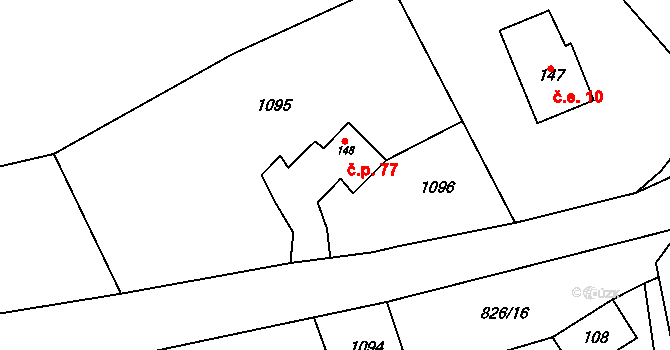 Horní Hoštice 77, Javorník na parcele st. 148 v KÚ Horní Hoštice, Katastrální mapa