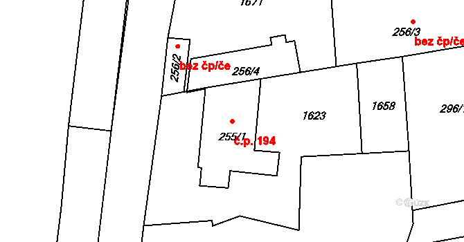 Blovice 194 na parcele st. 255/1 v KÚ Blovice, Katastrální mapa