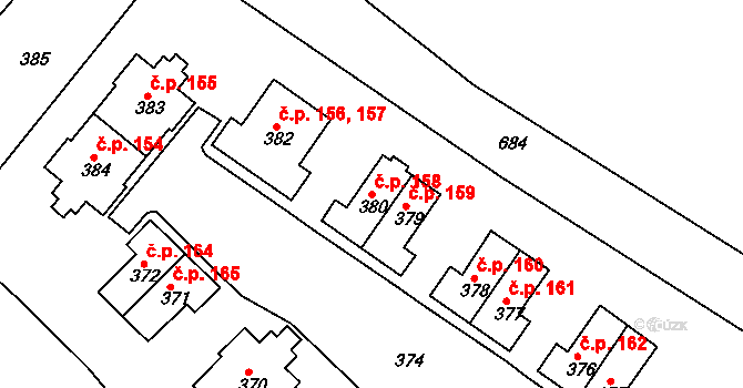 Svatava 158 na parcele st. 380 v KÚ Svatava, Katastrální mapa