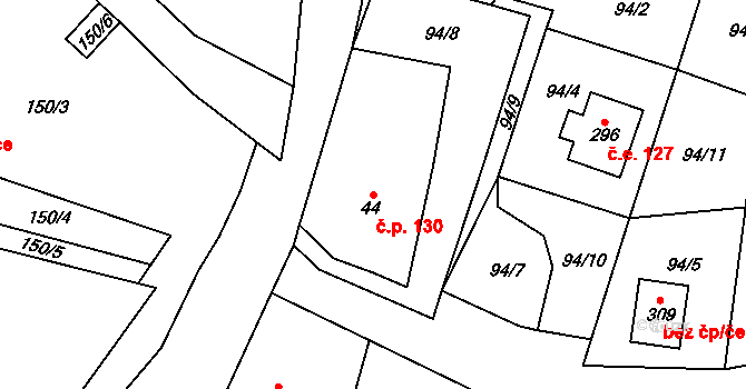 Krásná Lípa 130, Šindelová na parcele st. 44 v KÚ Krásná Lípa u Šindelové, Katastrální mapa