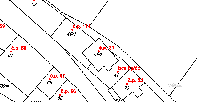 Hrušov 31 na parcele st. 40/2 v KÚ Hrušov nad Jizerou, Katastrální mapa