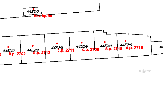 Žižkov 2708, Praha na parcele st. 4452/5 v KÚ Žižkov, Katastrální mapa