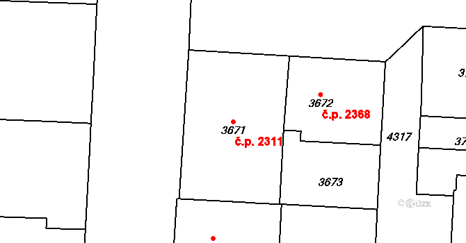 Vinohrady 2311, Praha na parcele st. 3671 v KÚ Vinohrady, Katastrální mapa