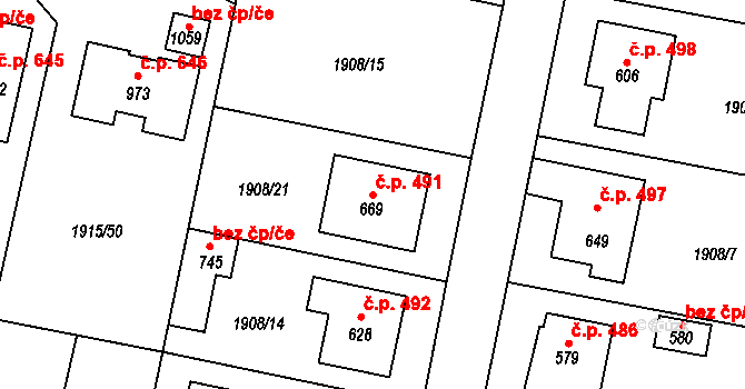 Lomnice nad Lužnicí 491 na parcele st. 669 v KÚ Lomnice nad Lužnicí, Katastrální mapa