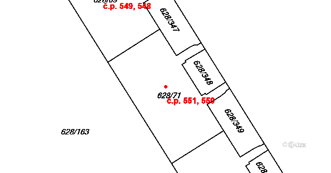 Prosek 550,551, Praha na parcele st. 628/71 v KÚ Prosek, Katastrální mapa