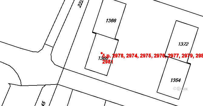 Záběhlice 2974,2975,2976,2977,, Praha na parcele st. 1360 v KÚ Záběhlice, Katastrální mapa