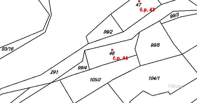 Knížkovice 44, Zdice na parcele st. 46 v KÚ Knížkovice, Katastrální mapa