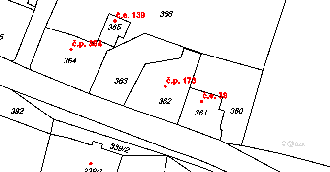 Rumburk 2-Horní Jindřichov 173, Rumburk na parcele st. 362 v KÚ Horní Jindřichov, Katastrální mapa
