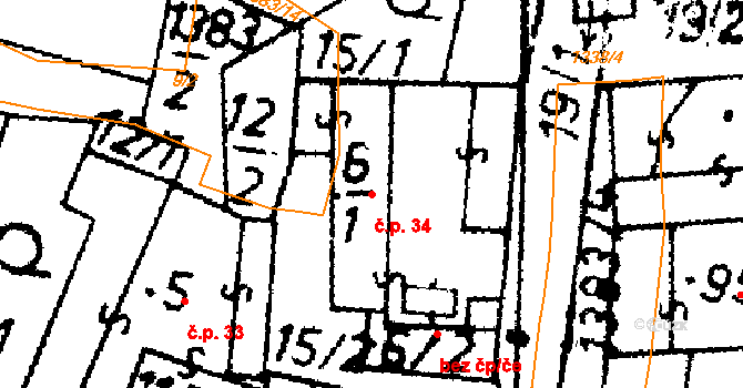 Drahonice 34 na parcele st. 6/1 v KÚ Drahonice, Katastrální mapa