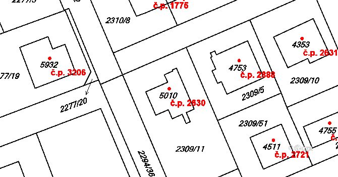 Dvůr Králové nad Labem 2630 na parcele st. 5010 v KÚ Dvůr Králové nad Labem, Katastrální mapa