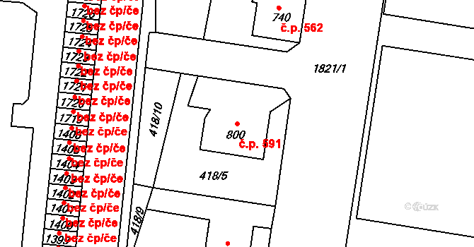 Vrchlabí 591 na parcele st. 800 v KÚ Vrchlabí, Katastrální mapa