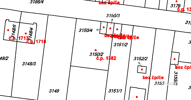 České Budějovice 7 1382, České Budějovice na parcele st. 3150/2 v KÚ České Budějovice 7, Katastrální mapa
