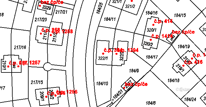 Sezimovo Ústí 394 na parcele st. 322/1 v KÚ Sezimovo Ústí, Katastrální mapa