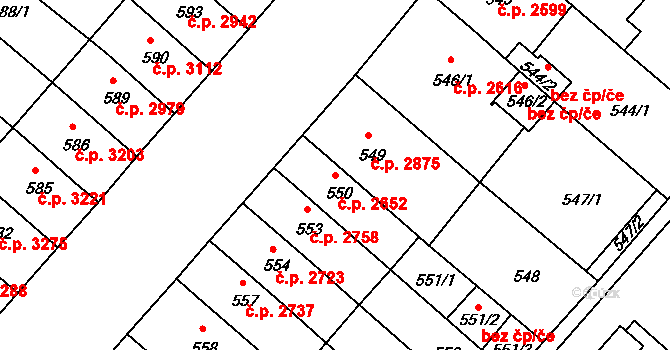 Chomutov 2652 na parcele st. 550 v KÚ Chomutov II, Katastrální mapa