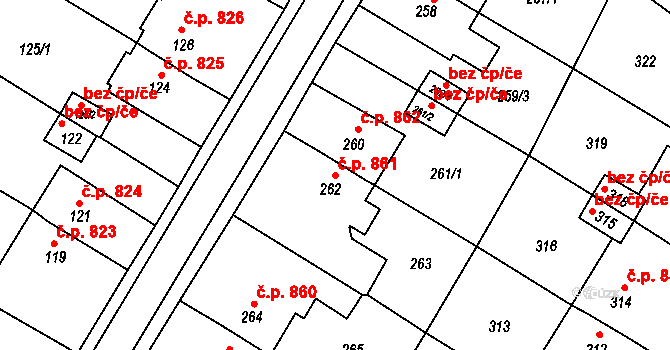 Jirkov 861 na parcele st. 262 v KÚ Jirkov, Katastrální mapa
