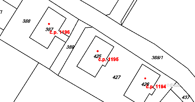 Jirkov 1195 na parcele st. 425 v KÚ Jirkov, Katastrální mapa