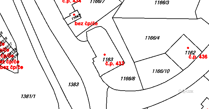 Liberec IV-Perštýn 433, Liberec na parcele st. 1163 v KÚ Liberec, Katastrální mapa