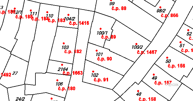 Ivančice 90 na parcele st. 101 v KÚ Ivančice, Katastrální mapa
