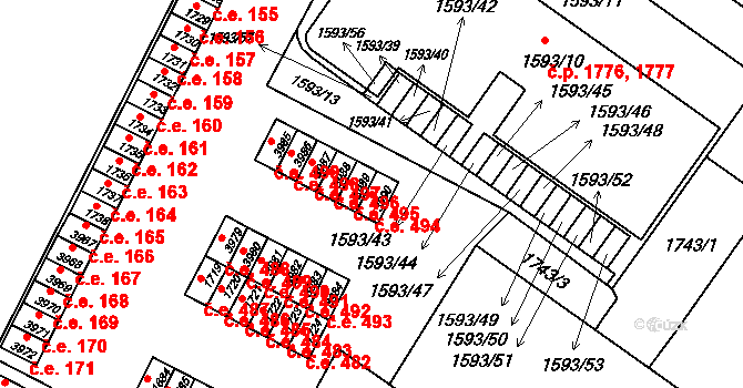 Kuřim 494 na parcele st. 3990 v KÚ Kuřim, Katastrální mapa
