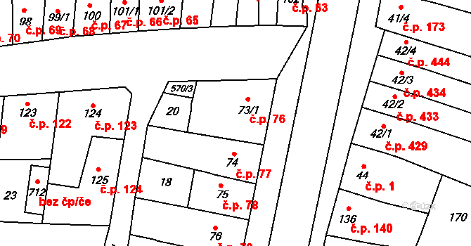Prostějov 24338401 na parcele st. 73/1 v KÚ Čechovice u Prostějova, Katastrální mapa