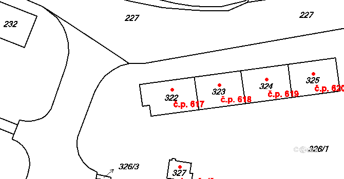 Šumbark 617, Havířov na parcele st. 322 v KÚ Šumbark, Katastrální mapa