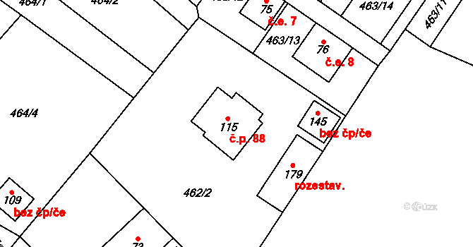 Herlify 88, Havlíčkův Brod na parcele st. 115 v KÚ Termesivy, Katastrální mapa
