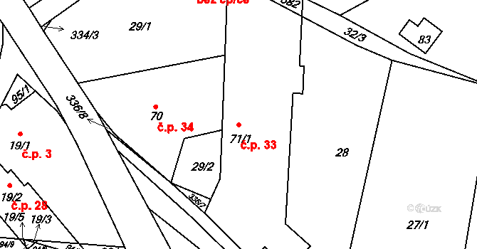 Borek 33, Třebovle na parcele st. 71/1 v KÚ Hlaváčova Lhota, Katastrální mapa