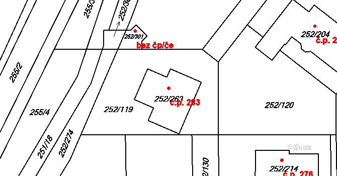 Litvínovice 293 na parcele st. 252/263 v KÚ Litvínovice, Katastrální mapa