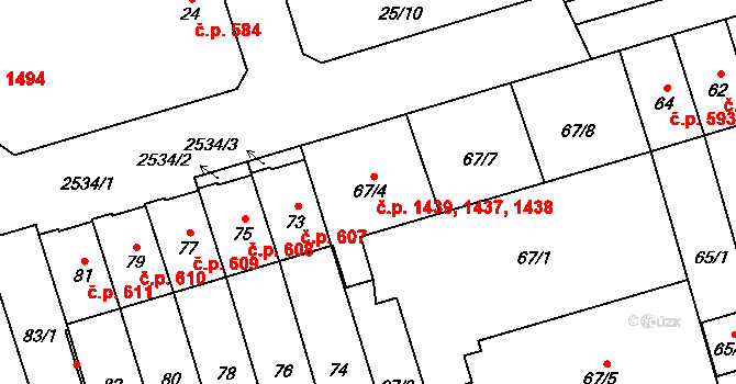 Radotín 1437,1438,1439, Praha na parcele st. 67/4 v KÚ Radotín, Katastrální mapa