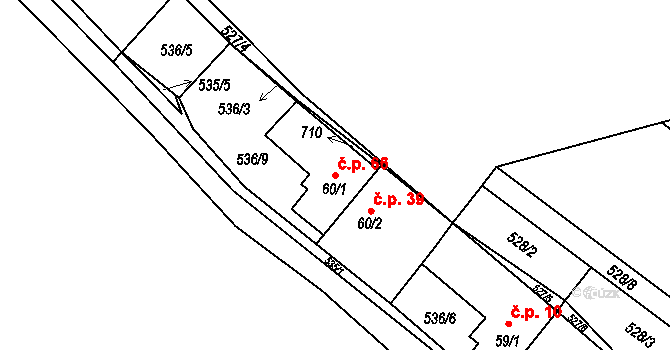 Unčín 66 na parcele st. 60/1 v KÚ Unčín, Katastrální mapa