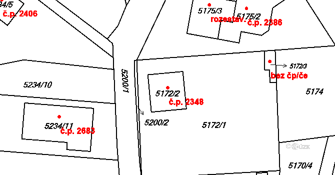 Šternberk 2348 na parcele st. 5172/2 v KÚ Šternberk, Katastrální mapa