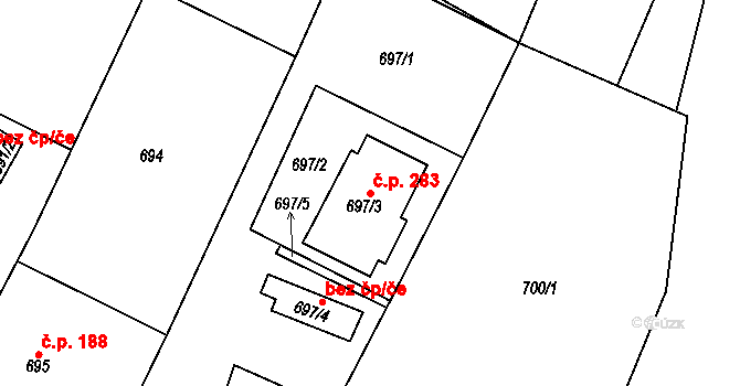 Velké Předměstí 283, Horšovský Týn na parcele st. 697/3 v KÚ Horšovský Týn, Katastrální mapa