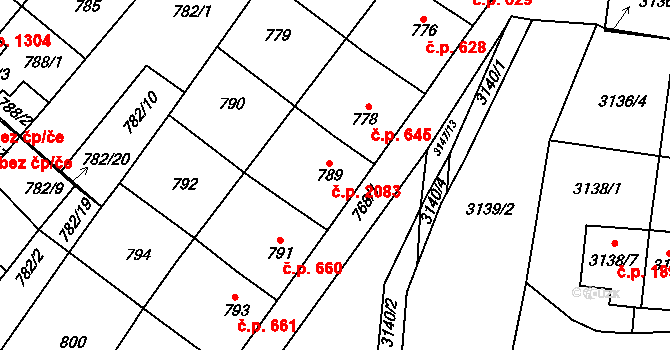 Tachov 2083 na parcele st. 789 v KÚ Tachov, Katastrální mapa