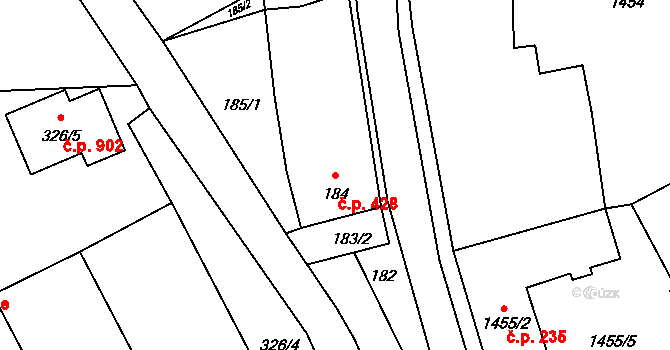 Doksy 428 na parcele st. 184 v KÚ Doksy u Máchova jezera, Katastrální mapa